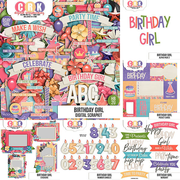 Birthday Girl Collection Digital Art - Digital Scrapbooking Kits
