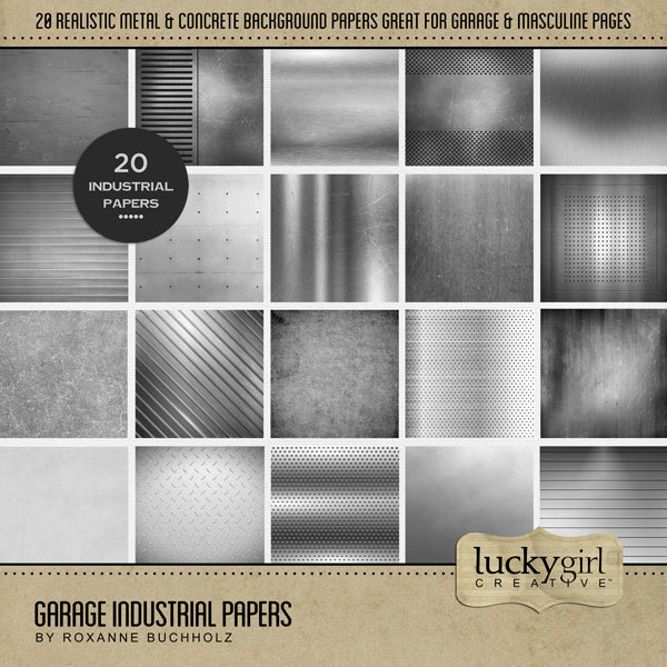 Garage Industrial Papers Digital Art - Digital Scrapbooking Kits