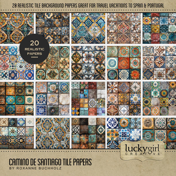 Camino de Santiago Tile Papers Digital Art - Digital Scrapbooking Kits