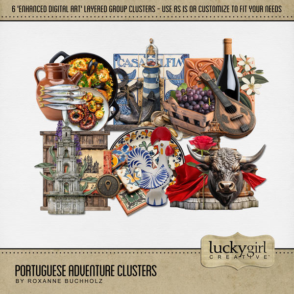 Portuguese Adventure Clusters Digital Art - Digital Scrapbooking Kits