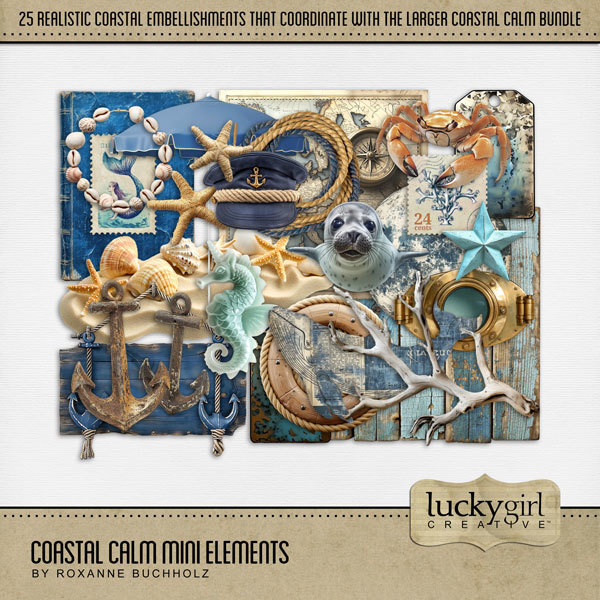 Coastal Calm Mini Elements Digital Art - Digital Scrapbooking Kits