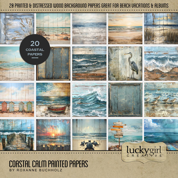 Coastal Calm Painted Papers Digital Art - Digital Scrapbooking Kits
