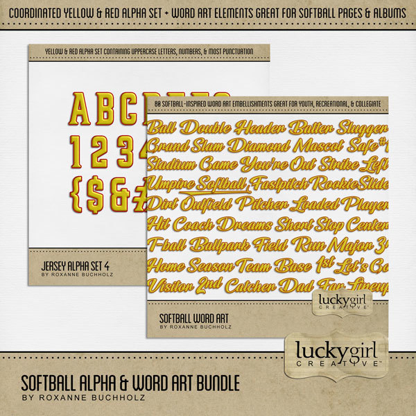 Softball Alpha & Word Art Bundle Digital Art - Digital Scrapbooking Kits