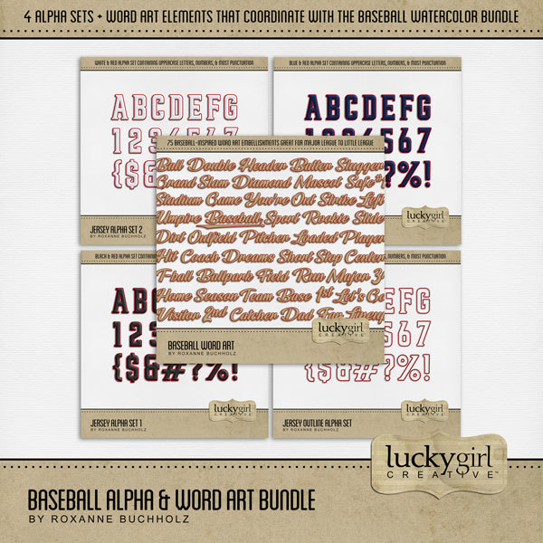 Baseball Alpha & Word Art Bundle Digital Art - Digital Scrapbooking Kits