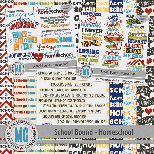 School Bound Homeschool Enhanced Bundle Digital Art - Digital Scrapbooking Kits
