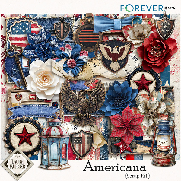 Americana Scrap Kit Digital Art - Digital Scrapbooking Kits