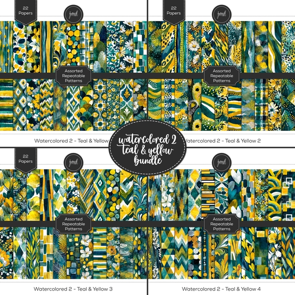 Watercolored 2 - Teal & Yellow Bundle Digital Art - Digital Scrapbooking Kits