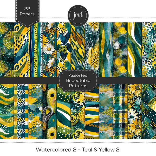 Watercolored 2 - Teal & Yellow 2 Digital Art - Digital Scrapbooking Kits