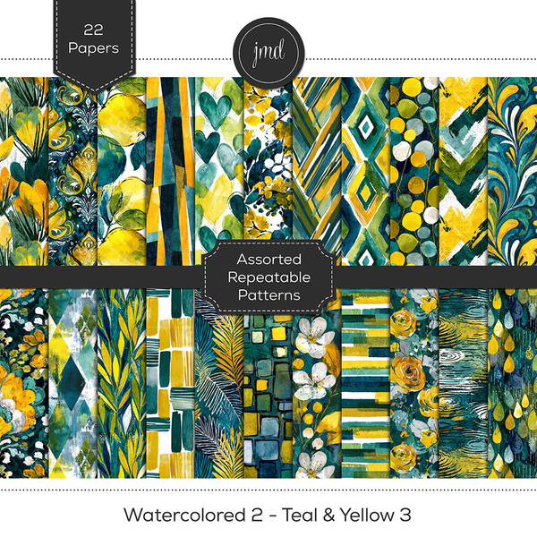 Watercolored 2 - Teal & Yellow 3 Digital Art - Digital Scrapbooking Kits