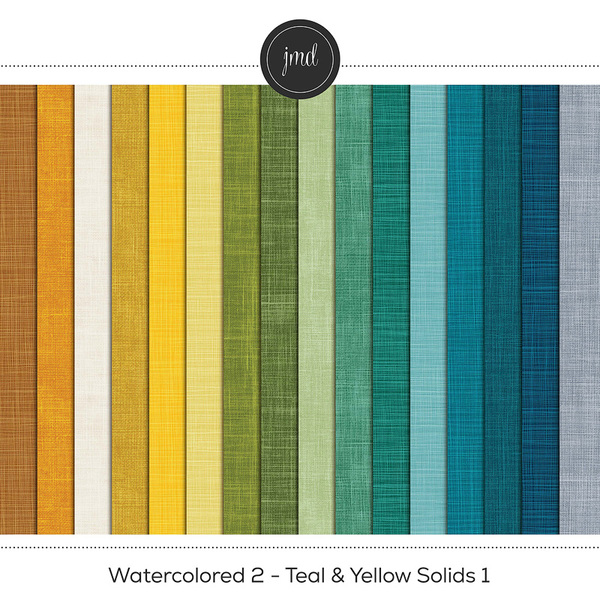 Watercolored 2 - Teal & Yellow Solids 1 Digital Art - Digital Scrapbooking Kits