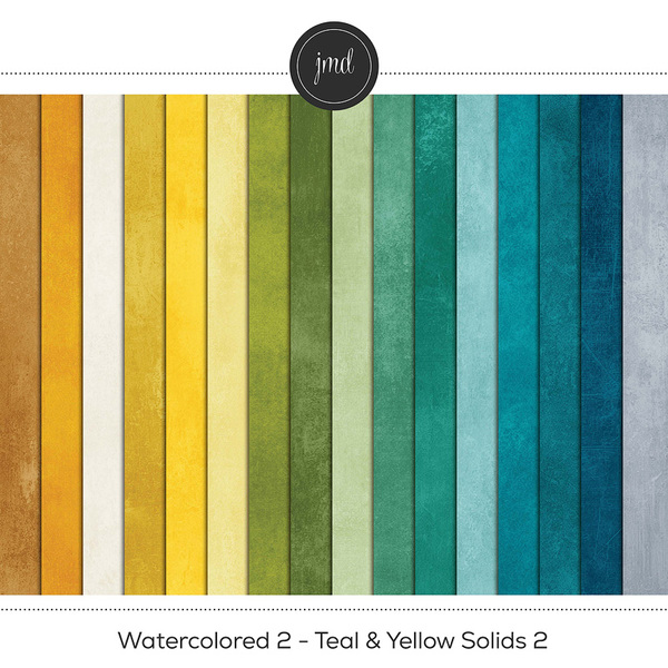 Watercolored 2 - Teal & Yellow Solids 2 Digital Art - Digital Scrapbooking Kits