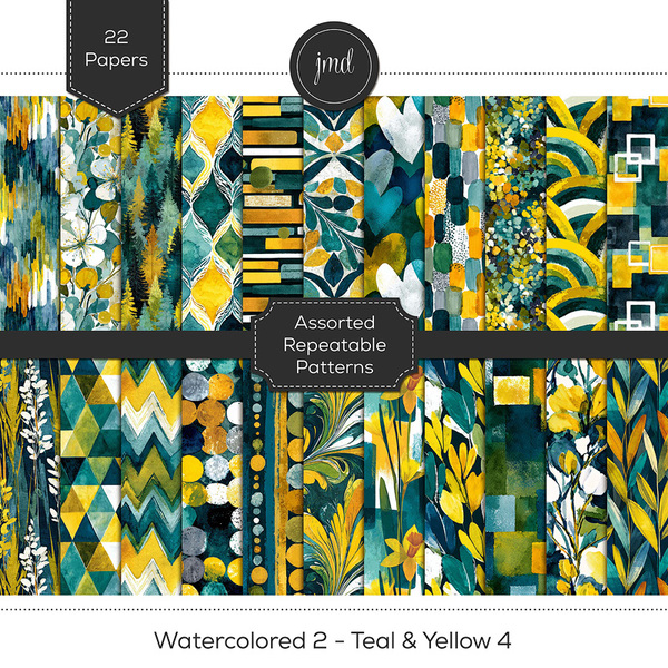 Watercolored 2 - Teal & Yellow 4 Digital Art - Digital Scrapbooking Kits