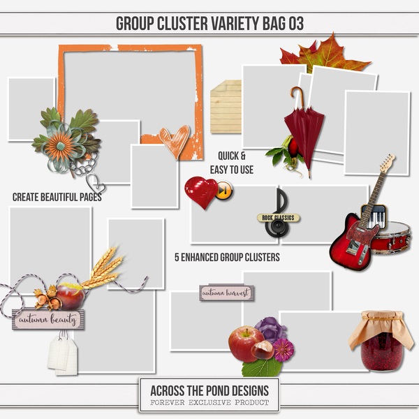 Group Cluster Variety Bag 03 Digital Art - Digital Scrapbooking Kits