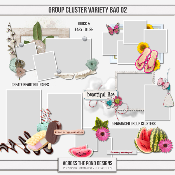 Group Cluster Variety Bag 02 Digital Art - Digital Scrapbooking Kits