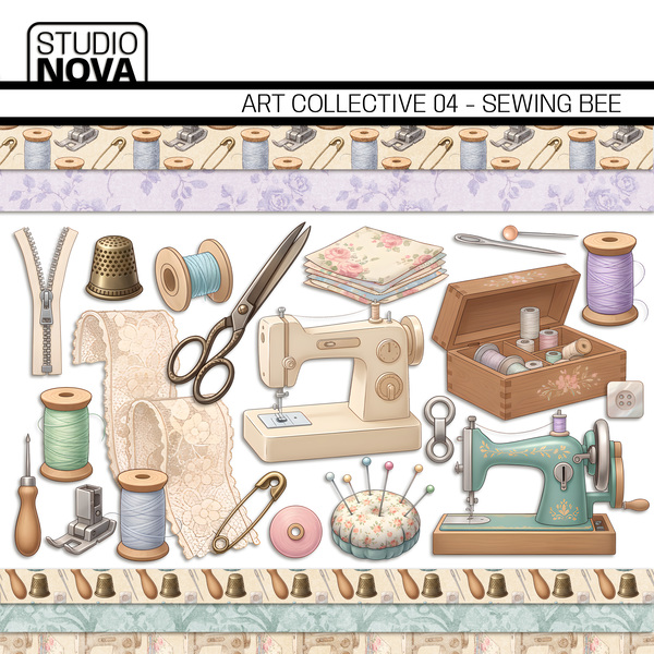 Art Collective 04 - Sewing Bee Digital Art - Digital Scrapbooking Kits
