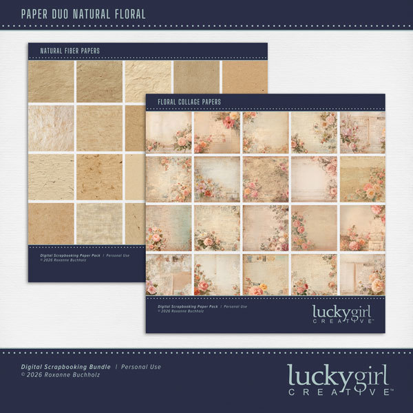 Paper Duo Natural Floral Digital Art - Digital Scrapbooking Kits