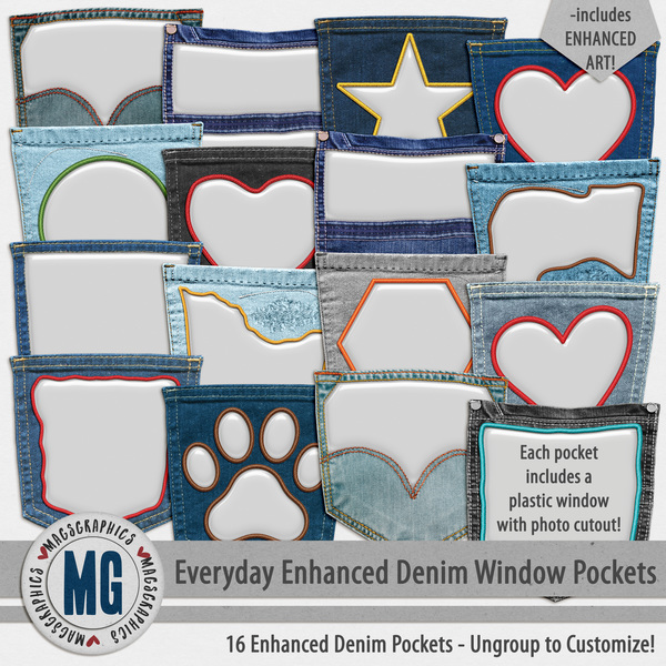 Everyday Enhanced Denim Window Pockets Digital Art - Digital Scrapbooking Kits