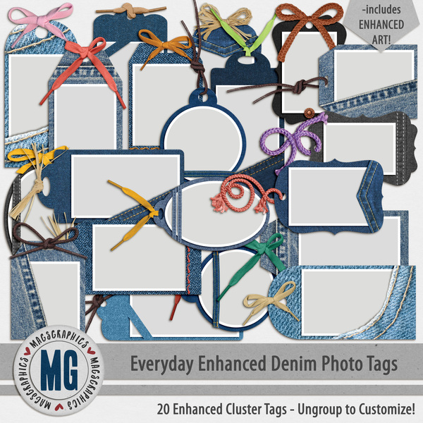 Everyday Enhanced Denim Photo Tags Digital Art - Digital Scrapbooking Kits