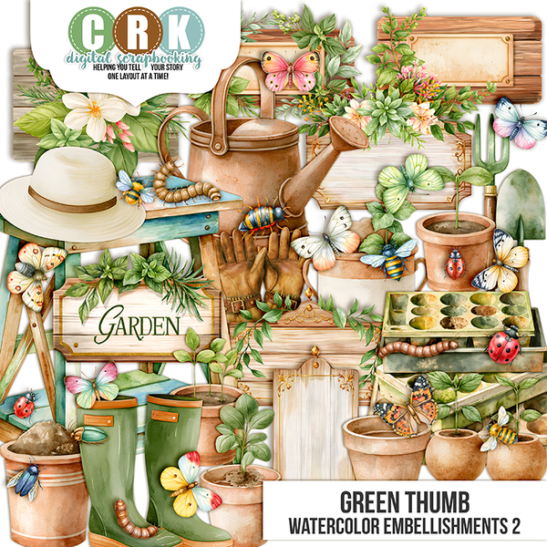 Green Thumb 2 Digital Art - Digital Scrapbooking Kits