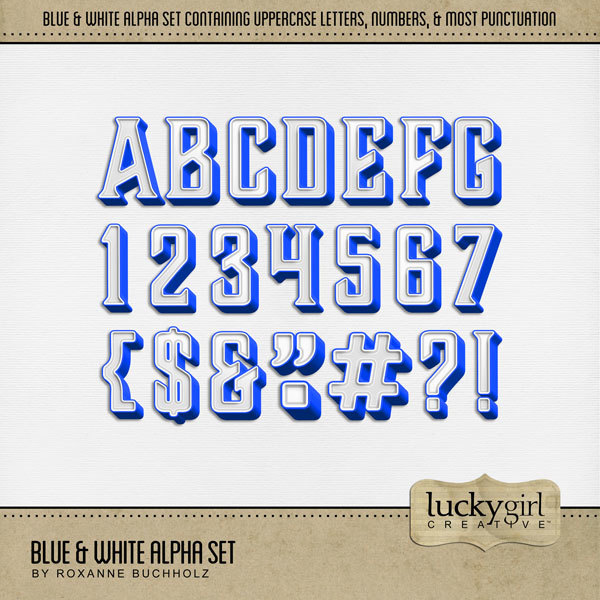 Blue & White Alpha Set Digital Art - Digital Scrapbooking Kits