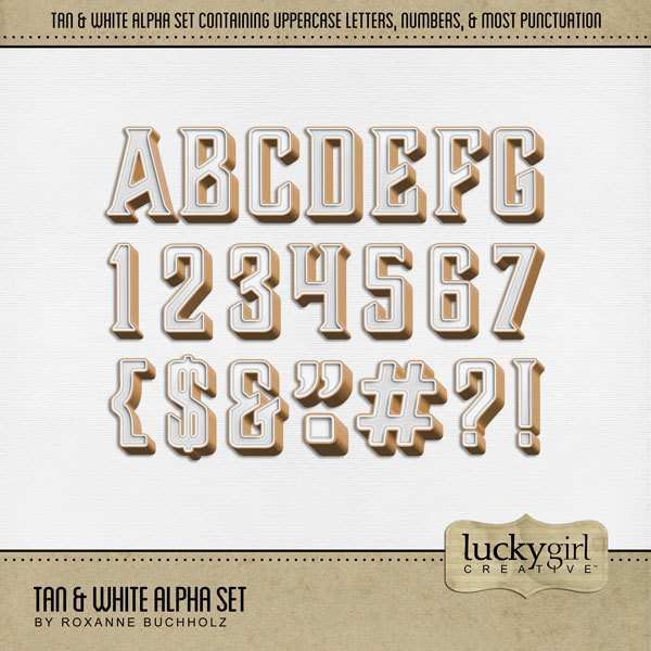 Tan & White Alpha Set Digital Art - Digital Scrapbooking Kits