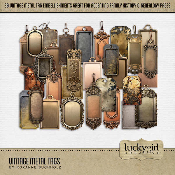 Vintage Metal Tags Digital Art - Digital Scrapbooking Kits