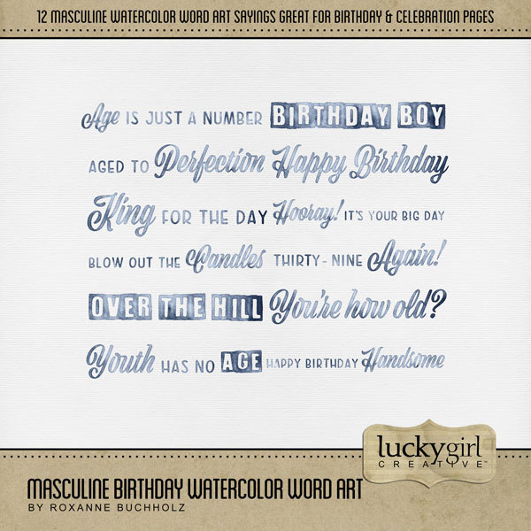 Masculine Birthday Watercolor Word Art Digital Art - Digital Scrapbooking Kits