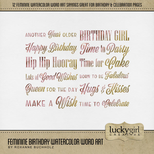 Feminine Birthday Watercolor Word Art Digital Art - Digital Scrapbooking Kits