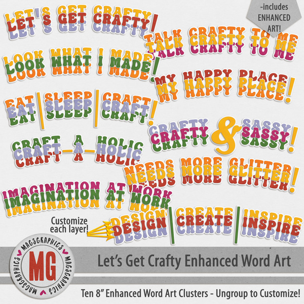 Let's Get Crafty Enhanced Word Art Digital Art - Digital Scrapbooking Kits