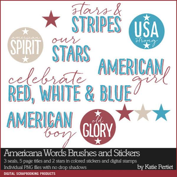 Americana Words Stickers and Brushes Digital Art - Digital Scrapbooking Kits