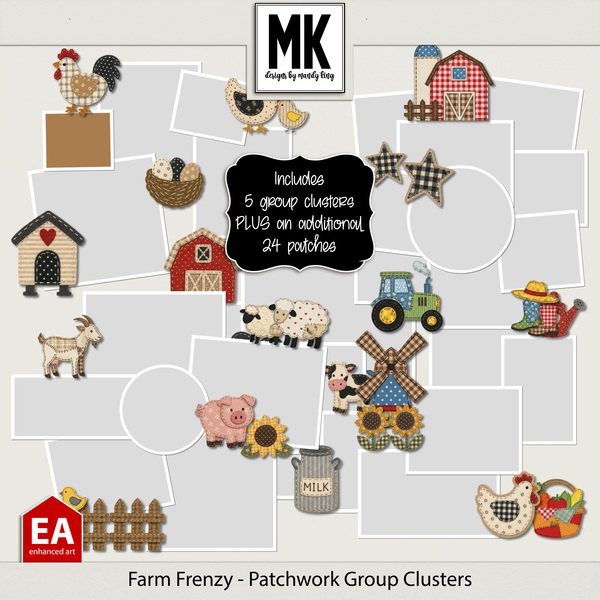 Farm Frenzy - Patchwork Group Clusters Digital Art - Digital Scrapbooking Kits