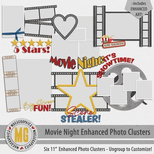 Movie Night Enhanced Photo Clusters Digital Art - Digital Scrapbooking Kits