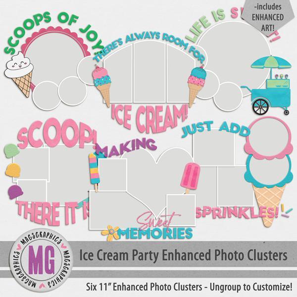 Ice Cream Party Enhanced Photo Clusters Digital Art - Digital Scrapbooking Kits