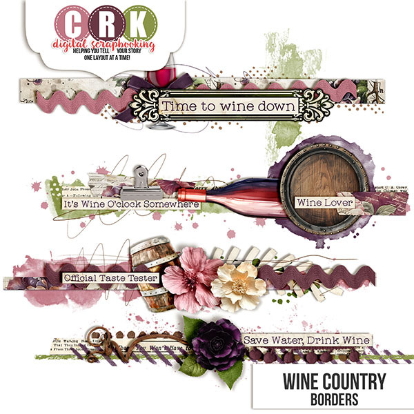 Wine Country Borders Digital Art - Digital Scrapbooking Kits