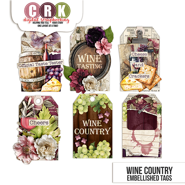 Wine Country Tags Digital Art - Digital Scrapbooking Kits