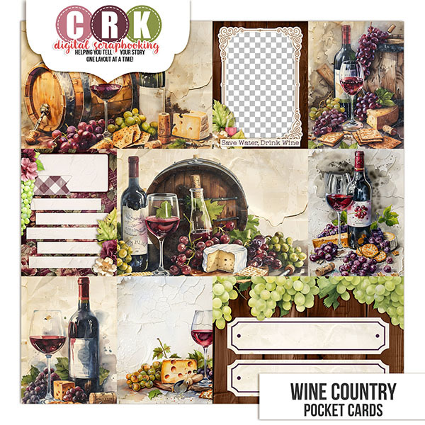 Wine Country Pocket Cards Digital Art - Digital Scrapbooking Kits
