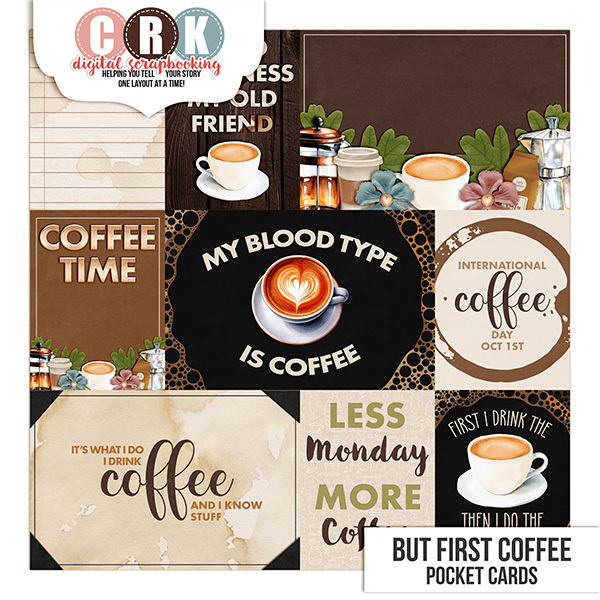 But First Coffee Pocket Cards Digital Art - Digital Scrapbooking Kits
