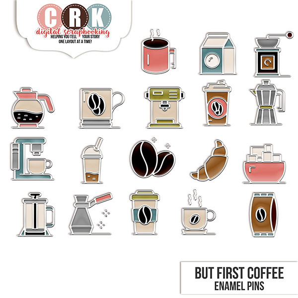 But First Coffee Enamel Digital Art - Digital Scrapbooking Kits