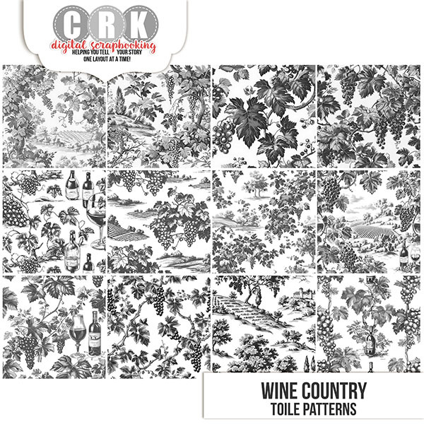 Wine Country Toile Digital Art - Digital Scrapbooking Kits