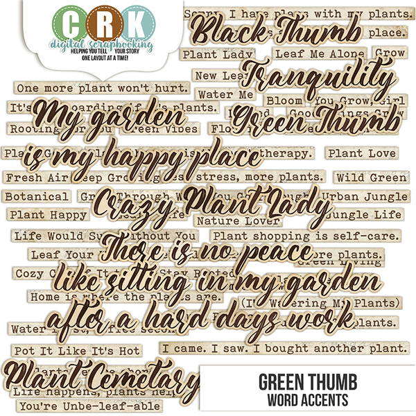 Green Thumb Word Accents Digital Art - Digital Scrapbooking Kits