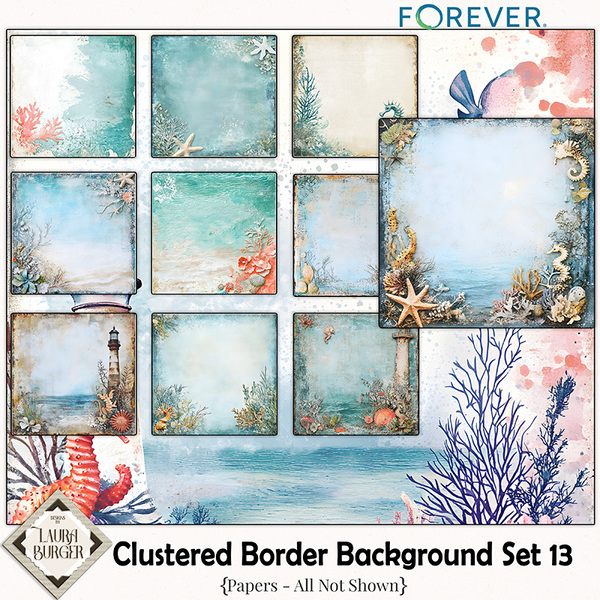 Cluster Border Backgrounds Set 13 Digital Art - Digital Scrapbooking Kits