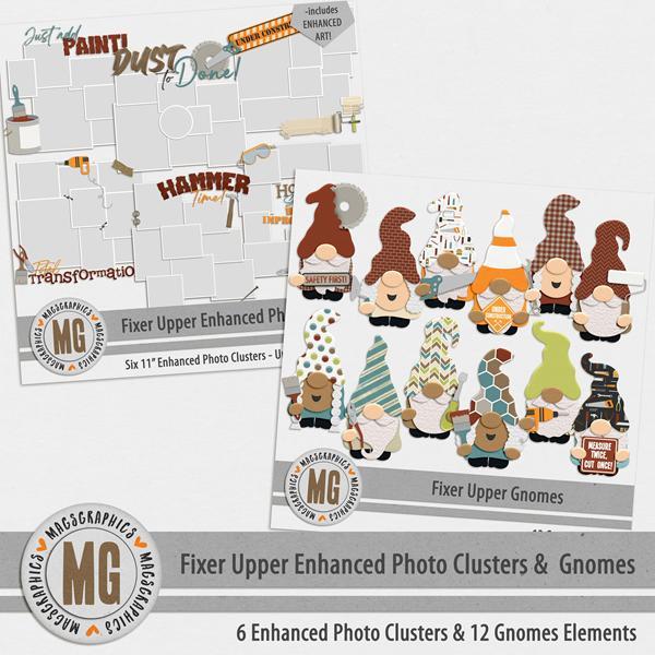 Fixer Upper Enhanced Photo Clusters & Gnomes Digital Art - Digital Scrapbooking Kits