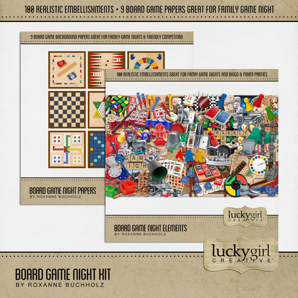 Board Game Night Kit Digital Art - Digital Scrapbooking Kits
