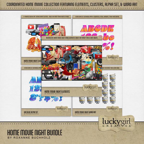 Home Movie Night Bundle Digital Art - Digital Scrapbooking Kits