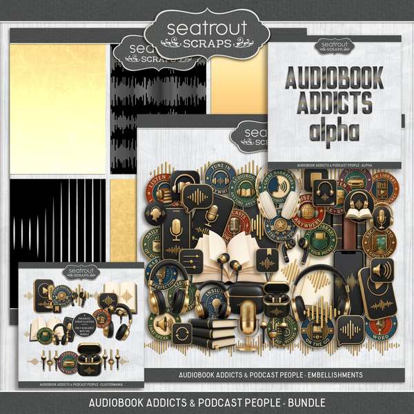 Audiobook Addicts & Podcast People Bundle Digital Art - Digital Scrapbooking Kits