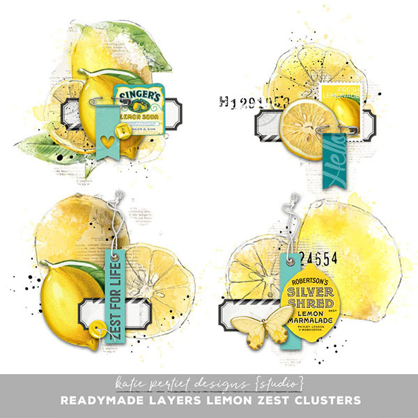 Readymade Layers Lemon Zest Clusters Digital Art - Digital Scrapbooking Kits