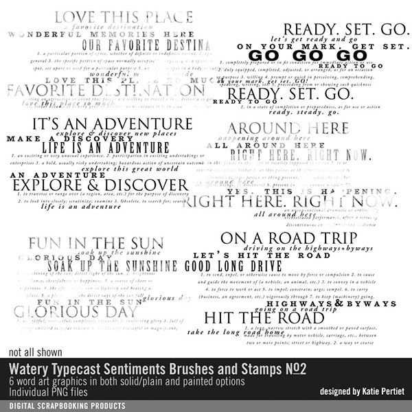 Watery Typecast Sentiments Brushes and Stamps 02 Digital Art - Digital Scrapbooking Kits
