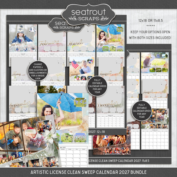 Artistic License Clean Sweep Calendar 2027 Bundle Digital Art - Digital Scrapbooking Kits
