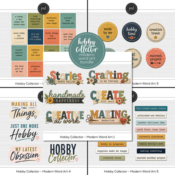 Hobby Collector Modern Word Art Bundle Digital Art - Digital Scrapbooking Kits