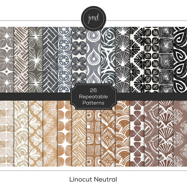 Linocut Neutral Digital Art - Digital Scrapbooking Kits